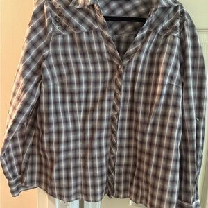 a.n.a Gray and White Plaid Button-Down Shirt